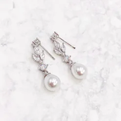 Lace & Favour Bride Gifts | Pearl Jewellery*Abella Cubic Zirconia and Pearl Drop Earrings Ivory/ Silver