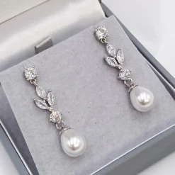 Lace & Favour Bride Gifts | Pearl Jewellery*Abella Cubic Zirconia and Pearl Drop Earrings Ivory/ Silver