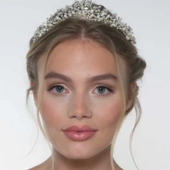 Poirier Pearl Hair Accessories | Gold Hair Accessories*Acacia Gold Crystal Leaves and Freshwater Pearl Tiara Ivory/ Gold