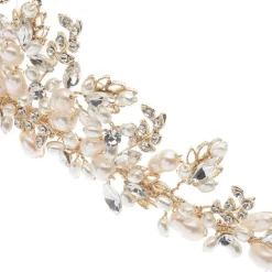 Poirier Pearl Hair Accessories | Gold Hair Accessories*Acacia Gold Crystal Leaves and Freshwater Pearl Tiara Ivory/ Gold