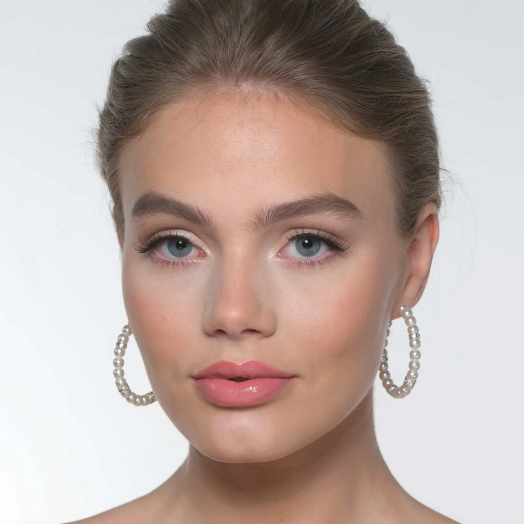 Poirier Pearl Jewellery | Silver Wedding Jewellery*Ada Pearl and Crystal Hoop Earrings Ivory/ Silver