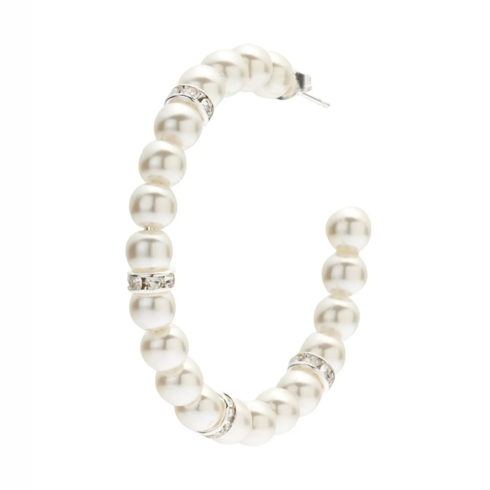 Poirier Pearl Jewellery | Silver Wedding Jewellery*Ada Pearl and Crystal Hoop Earrings Ivory/ Silver