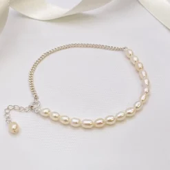 Lace & Favour Bride Gifts | Pearl Jewellery*Adelina Freshwater Pearl and Chain Bracelet Ivory/ Silver
