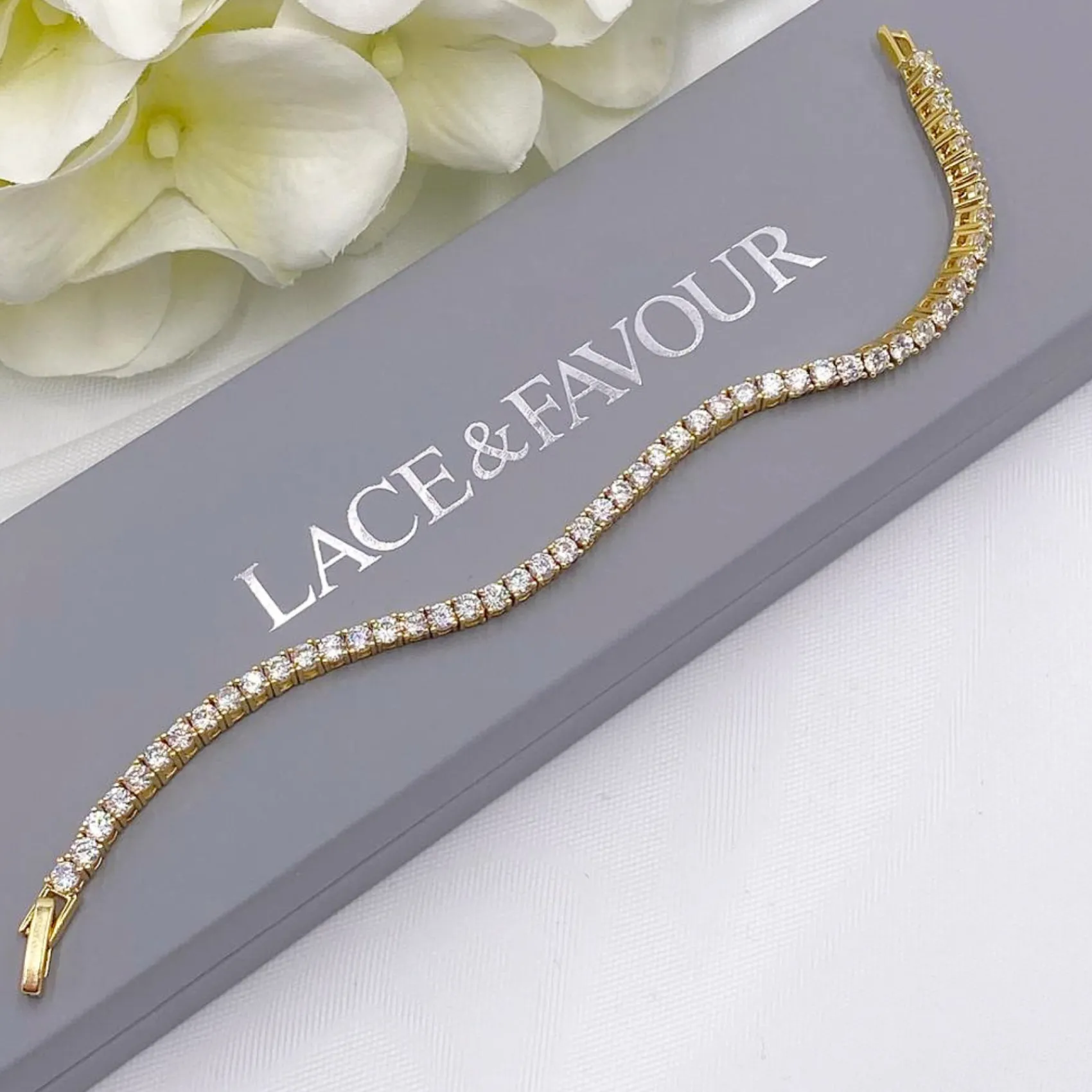 Lace & Favour Gold Prom Jewellery | Prom Bracelets*Alanna Simple Cubic Zirconia Tennis Bracelet (Gold)