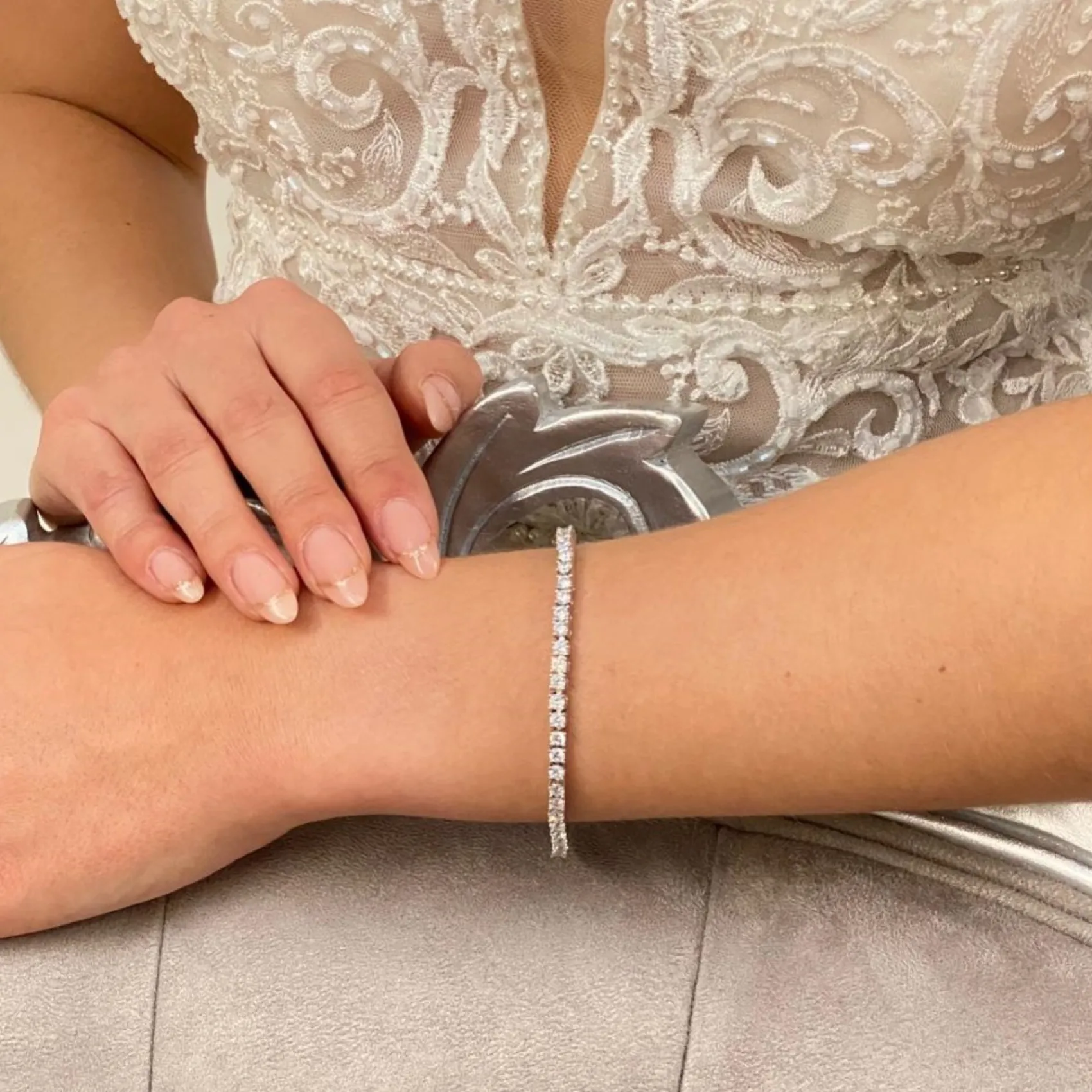 Lace & Favour Silver Prom Jewellery | Prom Bracelets*Alanna Simple Cubic Zirconia Tennis Bracelet (Silver)