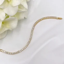 Lace & Favour Gold Prom Jewellery | Prom Bracelets*Alanna Simple Cubic Zirconia Tennis Bracelet (Gold)