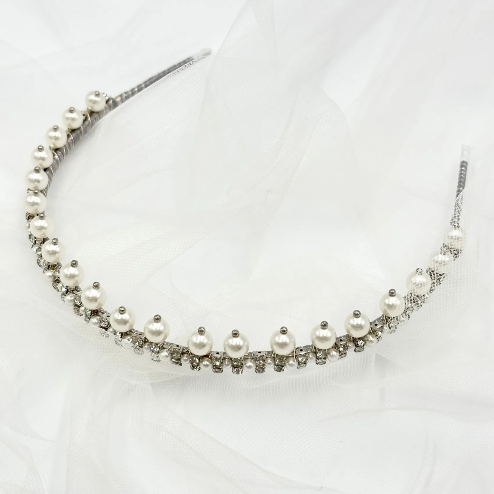 Beads & Beyond Vintage Headpieces | Pearl Hair Accessories*Albany Vintage Low Pearl and Crystal Bridal Tiara Silver