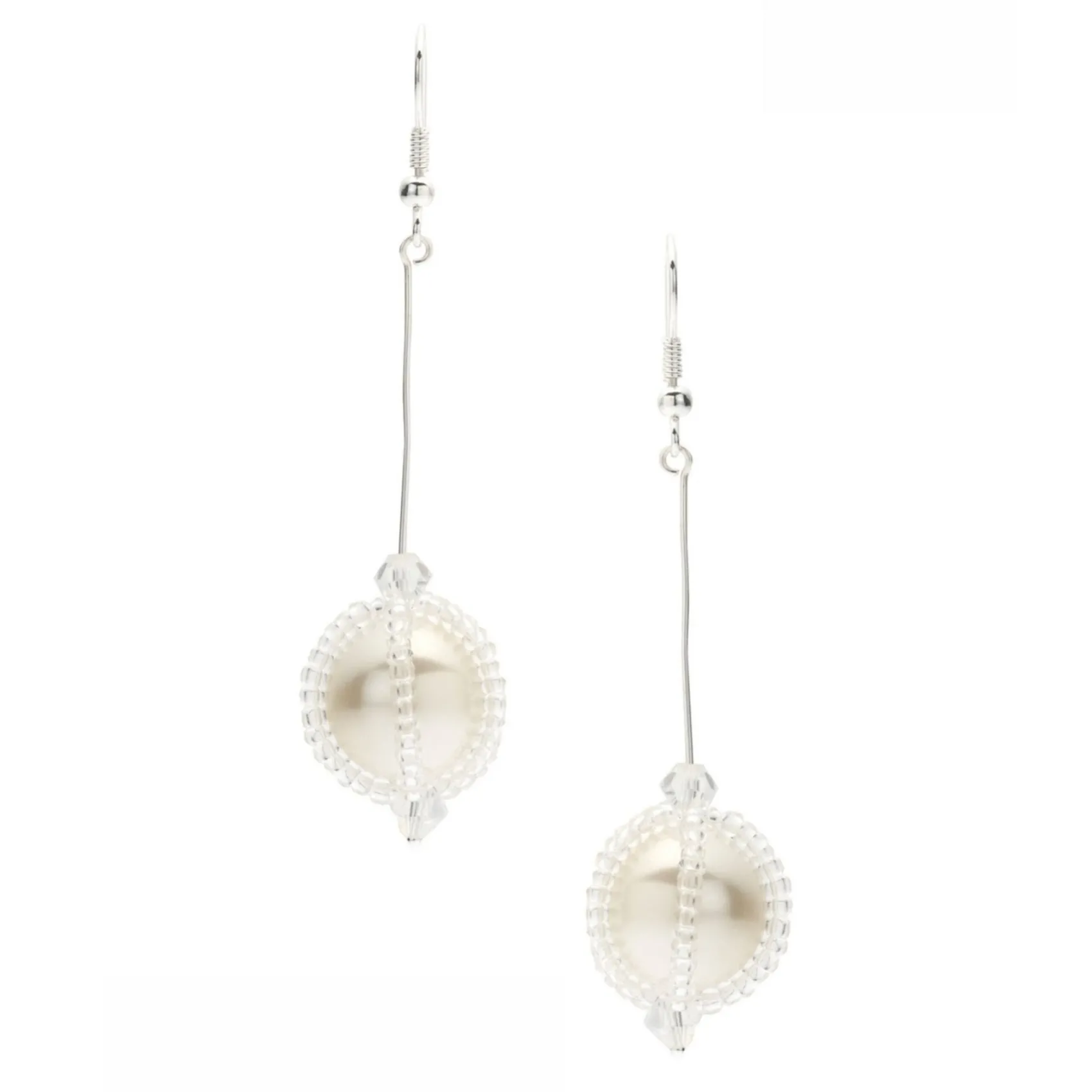 Poirier Pearl Jewellery | Silver Wedding Jewellery*Aldo Beaded Pearl Long Drop Earrings Ivory/ Silver