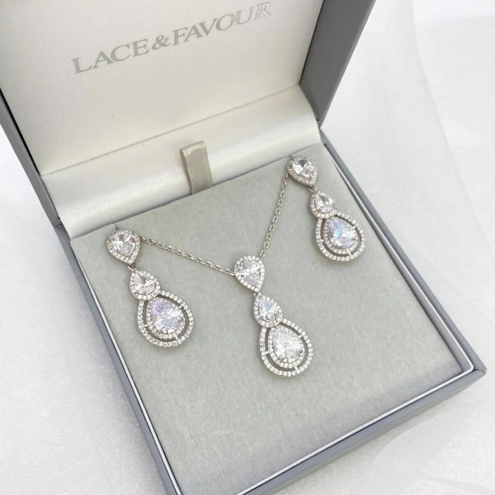 Lace & Favour Silver Prom Jewellery | Prom Jewellery Sets*Alessandra Vintage Inspired Crystal Bridal Jewellery Set