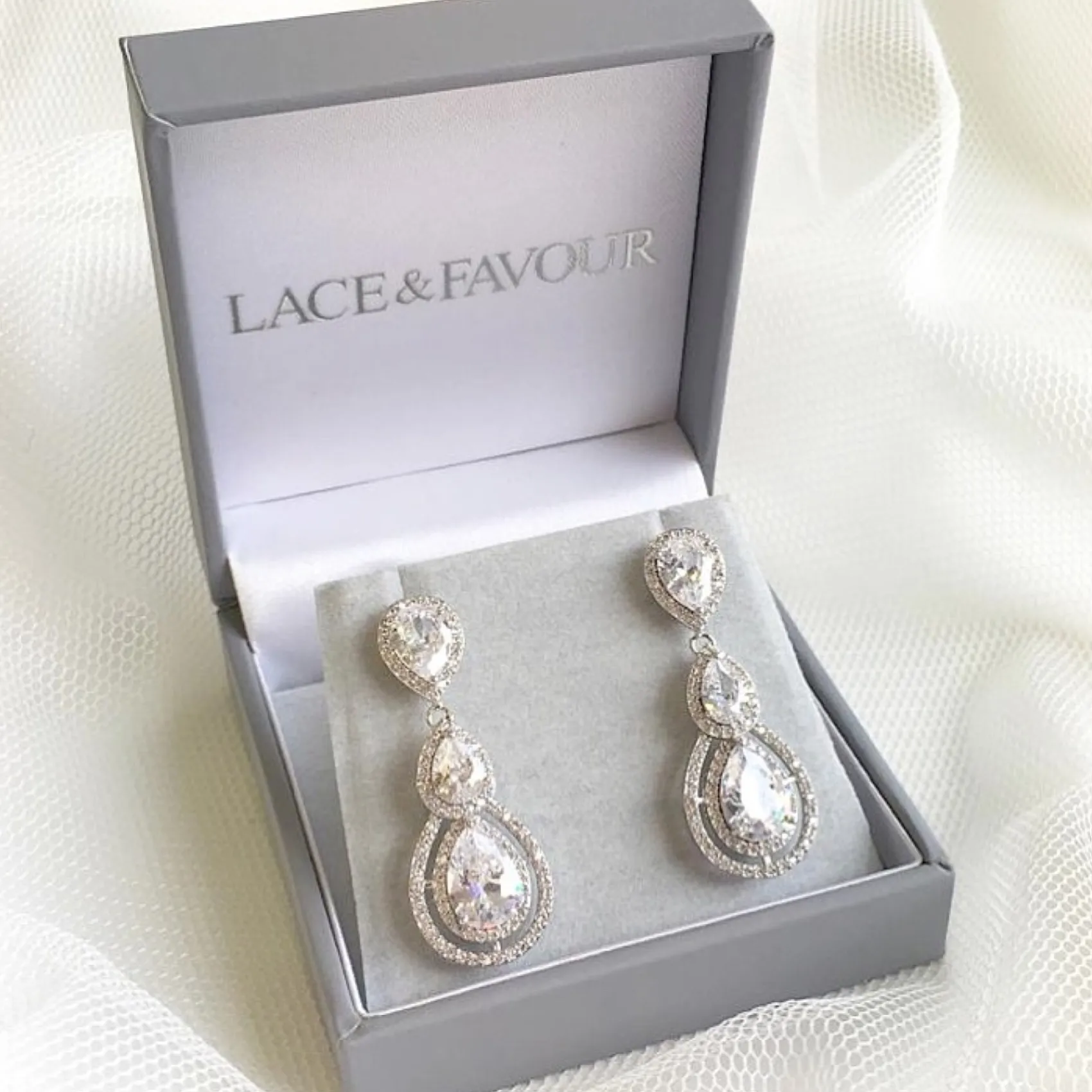 Lace & Favour Silver Prom Jewellery | Prom Earrings*Alessandra Vintage Inspired Crystal Chandelier Earrings Silver