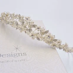 Twilight Designs Pearl Hair Accessories | Silver Hair Accessories*Alicia Dainty Floral Pearl and Crystal Bridal Tiara Ivory/ Silver
