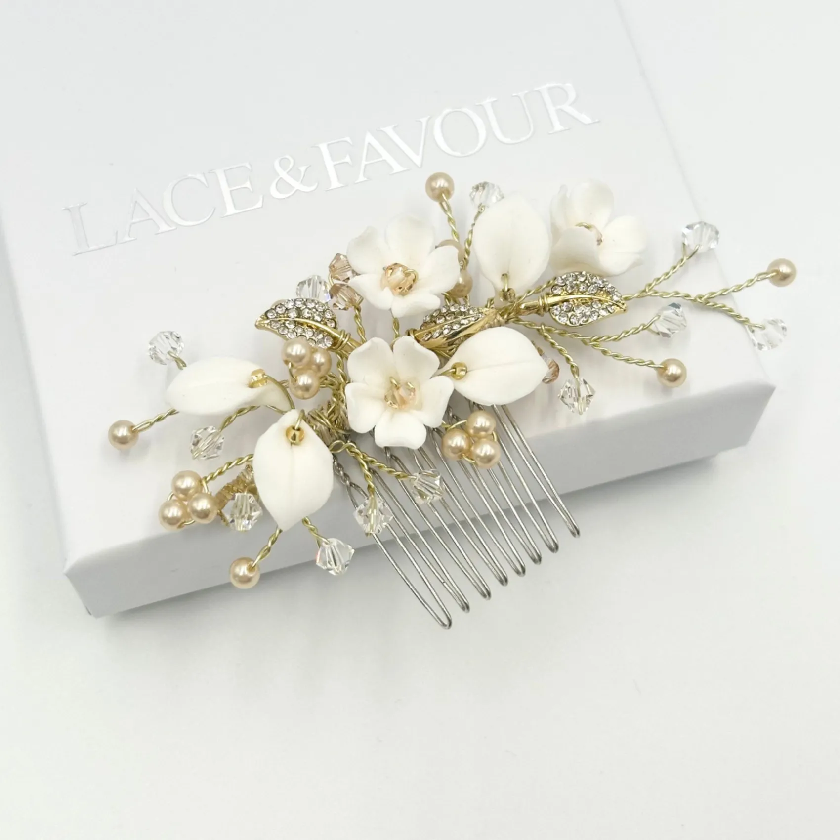 Beads & Beyond Crystal Hair Accessories | Pearl Hair Accessories*Almeida Gold Floral Mini Hair Comb Ivory/ Gold
