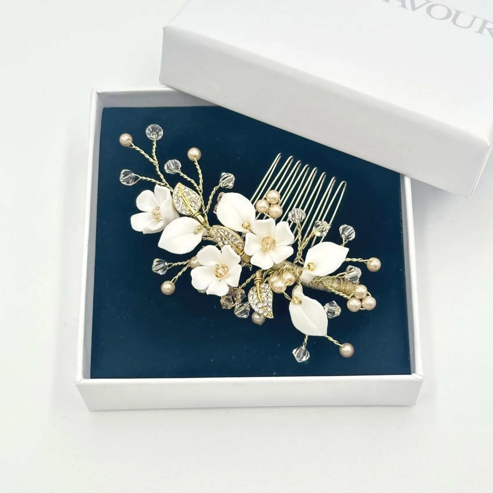 Beads & Beyond Crystal Hair Accessories | Pearl Hair Accessories*Almeida Gold Floral Mini Hair Comb Ivory/ Gold