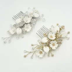 Beads & Beyond Crystal Hair Accessories | Pearl Hair Accessories*Almeida Gold Floral Mini Hair Comb Ivory/ Gold