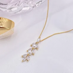 Lace & Favour Bride Gifts | Pearl Jewellery*Amalia Gold Cubic Zirconia and Pearl Pendant Necklace