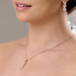 Lace & Favour Bridesmaid Gifts | Bride Gifts*Amalia Rose Gold Cubic Zirconia and Pearl Pendant Necklace