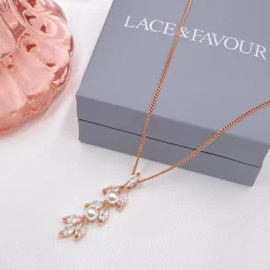 Lace & Favour Bridesmaid Gifts | Bride Gifts*Amalia Rose Gold Cubic Zirconia and Pearl Pendant Necklace