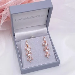 Lace & Favour Bridesmaid Gifts | Bride Gifts*Amalia Rose Gold Cubic Zirconia and Pearl Drop Earrings Ivory/ Rose Gold