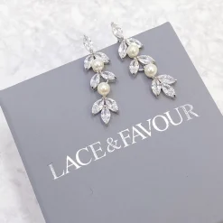 Lace & Favour Bride Gifts | Pearl Jewellery*Amalia Silver Cubic Zirconia and Pearl Drop Earrings Ivory/ Silver