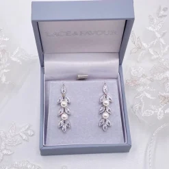 Lace & Favour Bride Gifts | Pearl Jewellery*Amalia Silver Cubic Zirconia and Pearl Drop Earrings Ivory/ Silver