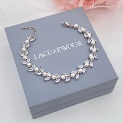 Lace & Favour Bride Gifts | Pearl Jewellery*Amalia Silver Cubic Zirconia Pearl Wedding Bracelet Ivory/ Silver