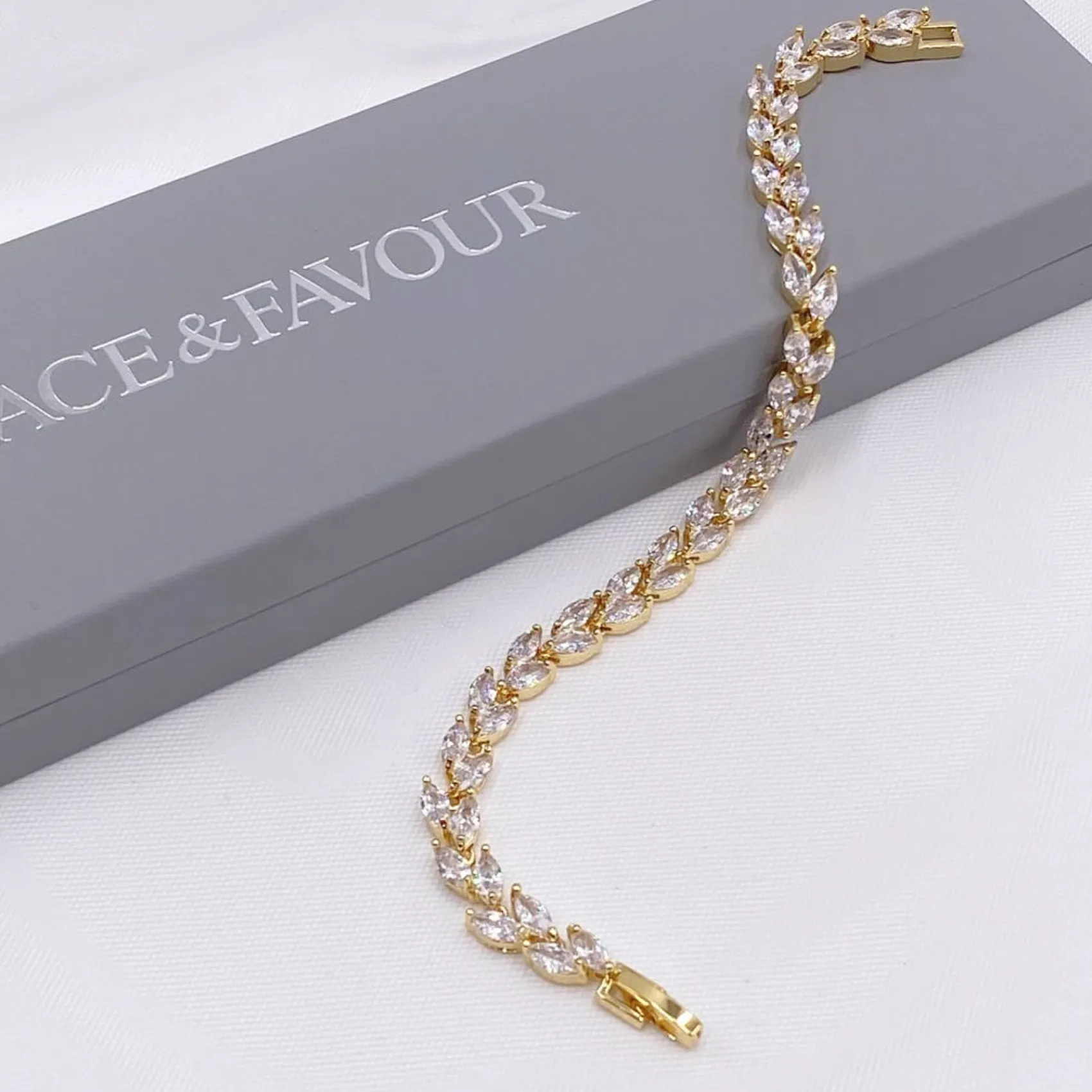 Lace & Favour Gold Prom Jewellery | Prom Bracelets*Amara Crystal Vine of Leaves Bracelet Gold
