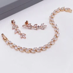 Lace & Favour Bridesmaid Gifts | Bride Gifts*Amara Crystal Vine of Leaves Bracelet Rose Gold