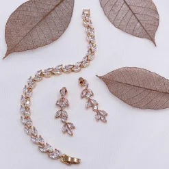 Lace & Favour Bridesmaid Gifts | Bride Gifts*Amara Crystal Vine of Leaves Bracelet Rose Gold