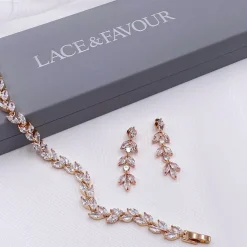 Lace & Favour Bridesmaid Gifts | Bride Gifts*Amara Crystal Vine of Leaves Bracelet Rose Gold