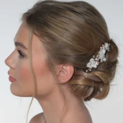 Poirier Pearl Hair Accessories | Gold Hair Accessories*Amaryllis Blush Pearls Floral Hair Comb Ivory/ Blush/ Gold