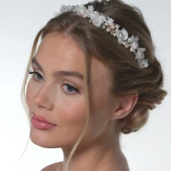 Poirier Pearl Hair Accessories | Gold Hair Accessories*Amaryllis Blush Pearls Floral Headband Ivory/ Blush/ Gold