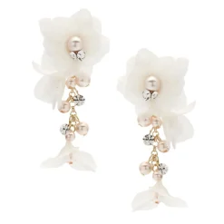 Poirier Pearl Jewellery | Gold Wedding Jewellery*Amaryllis Blush Pearls Floral Drop Earrings Ivory/ Blush/ Gold