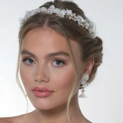 Poirier Pearl Hair Accessories | Gold Hair Accessories*Amaryllis Blush Pearls Floral Headband Ivory/ Blush/ Gold