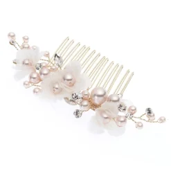 Poirier Pearl Hair Accessories | Gold Hair Accessories*Amaryllis Blush Pearls Floral Hair Comb Ivory/ Blush/ Gold