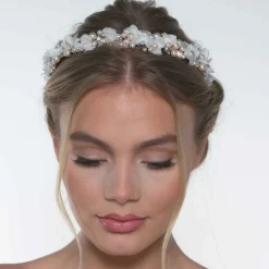 Poirier Pearl Hair Accessories | Gold Hair Accessories*Amaryllis Blush Pearls Floral Headband Ivory/ Blush/ Gold