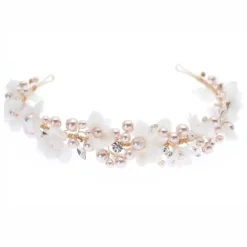Poirier Pearl Hair Accessories | Gold Hair Accessories*Amaryllis Blush Pearls Floral Headband Ivory/ Blush/ Gold