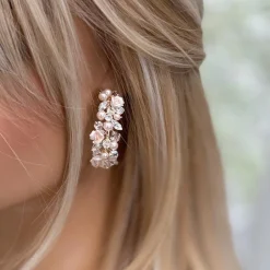 Poirier Pearl Jewellery | Gold Wedding Jewellery*Amelia Blush Porcelain Flower Gold Hoop Earrings Blush/ Gold