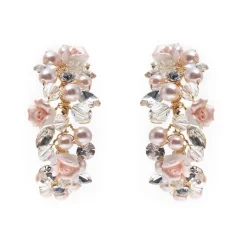 Poirier Pearl Jewellery | Gold Wedding Jewellery*Amelia Blush Porcelain Flower Gold Hoop Earrings Blush/ Gold