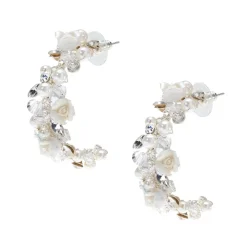 Poirier Pearl Jewellery | Silver Wedding Jewellery*Amelia Ivory Porcelain Flower Silver Hoop Earrings Ivory/ Silver