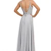 Angel Forever Angel Forever Prom Dresses*Beaded Lace A Line Chiffon Prom Dress with Slit Silver