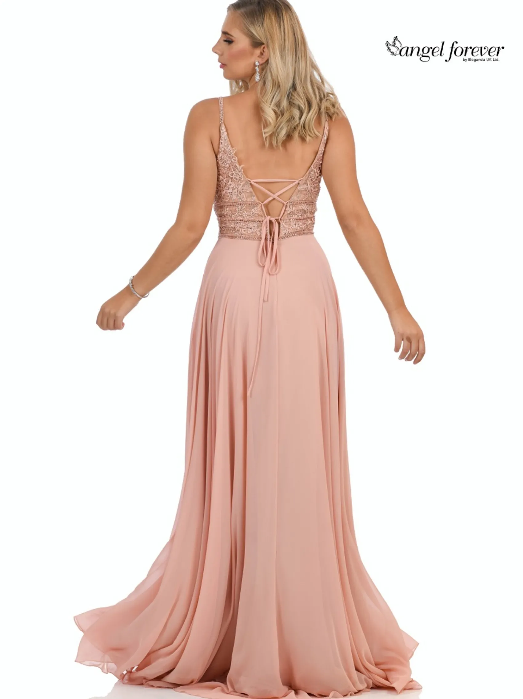 Angel Forever Angel Forever Prom Dresses | Pink Prom Dresses*Beaded Lace A Line Chiffon Prom Dress Rose Pink