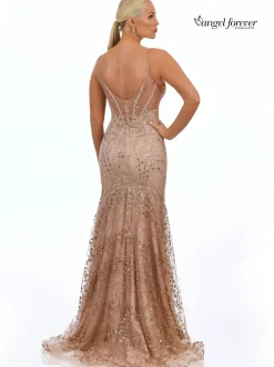 Angel Forever Angel Forever Prom Dresses | Pink Prom Dresses*Glitter Lace Fitted Corset Prom Dress Rose Gold