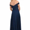 Angel Forever Angel Forever Prom Dresses | Navy Prom Dresses*Off The Shoulder Chiffon Prom Dress with Lace Bodice Navy