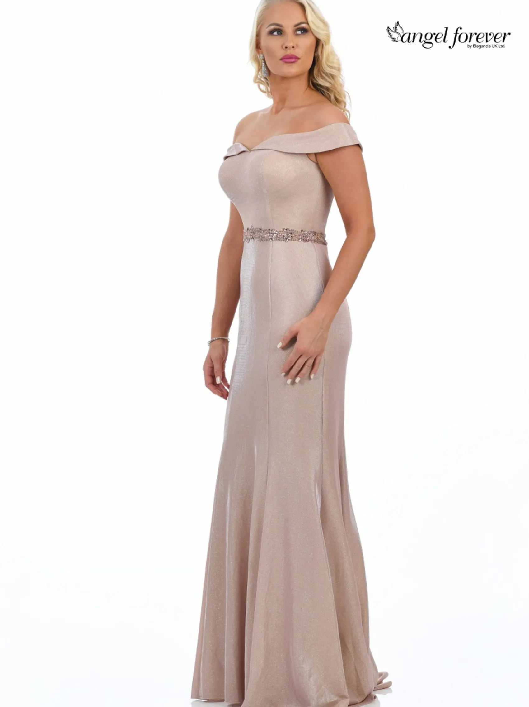 Angel Forever Angel Forever Prom Dresses | Pink Prom Dresses*Shimmer Fabric Off The Shoulder Prom Dress Rose Gold