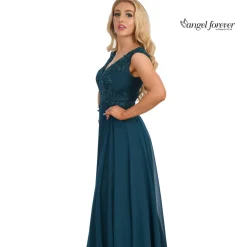 Angel Forever Angel Forever Prom Dresses | Teal Prom Dresses*V Neck A Line Chiffon Prom Dress with Lace Bodice Teal