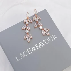Lace & Favour Bridesmaid Gifts | Crystal Jewellery*Aria Cubic Zirconia Drop Earrings Rose Gold