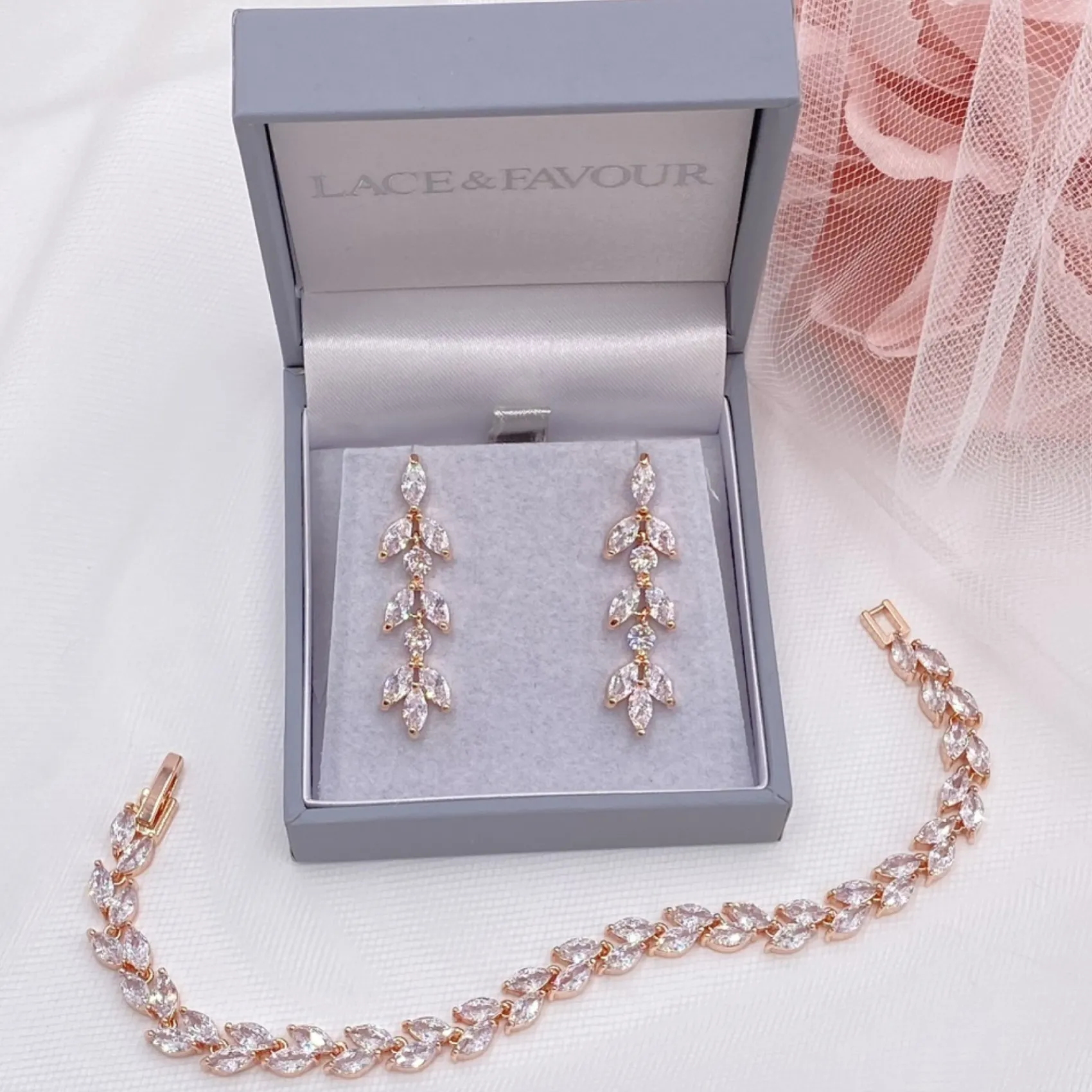 Lace & Favour Bridesmaid Gifts | Crystal Jewellery*Aria Cubic Zirconia Drop Earrings Rose Gold