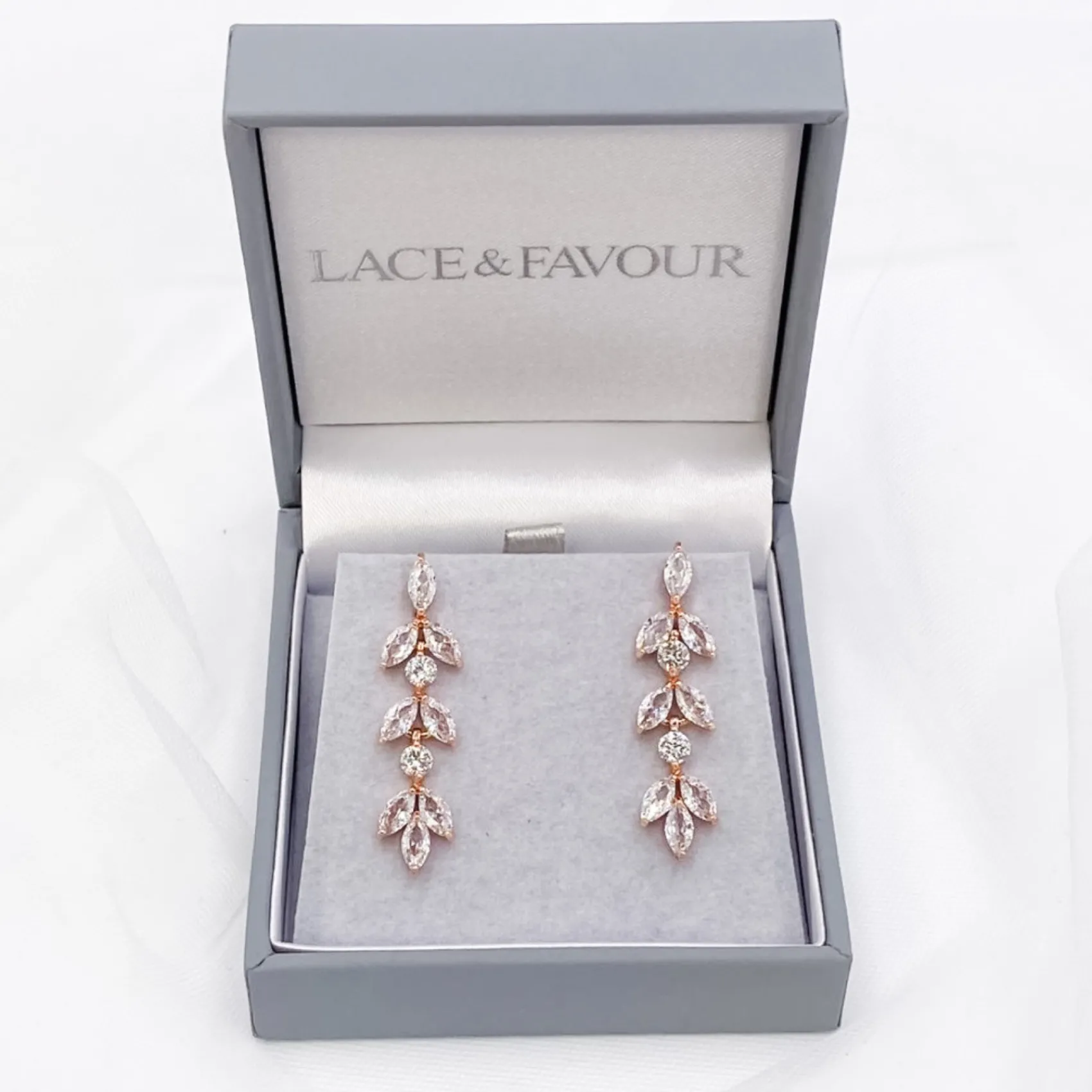 Lace & Favour Bridesmaid Gifts | Crystal Jewellery*Aria Cubic Zirconia Drop Earrings Rose Gold