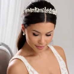Arianna Pearl Hair Accessories | Silver Hair Accessories*Adore Classic Pearl and Crystal Bridal Tiara AR649