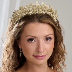 Arianna Pearl Hair Accessories | Gold Hair Accessories*Catherine Statement Pearl and Leaves Tiara AR788